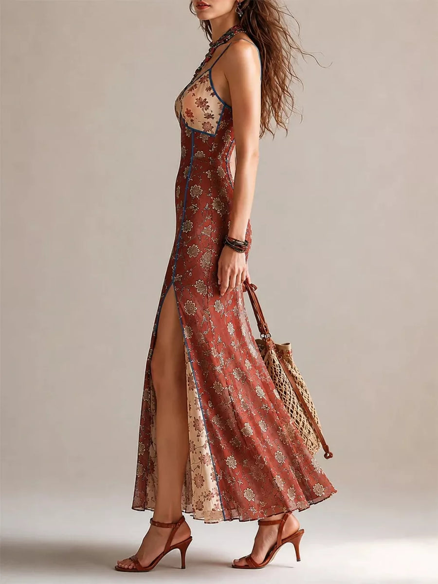 100% polyester Care instructions: Machine wash cold maxi dress in Rust with A-line silhouette