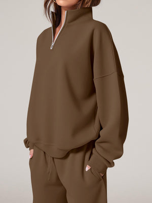 100% polyester Care instructions: Machine wash cold sweat set in Dark Brown with relaxed silhouette