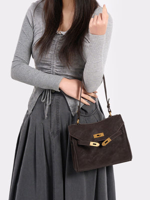PU Leather Imported Size & crossbody bag in Brown with boxy silhouette