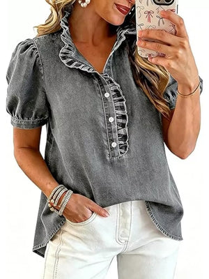 romantic blouse in Sky Blue with collared