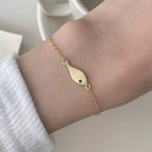 925 Sterling Silver Fish Bracelet in gold with adjustable length