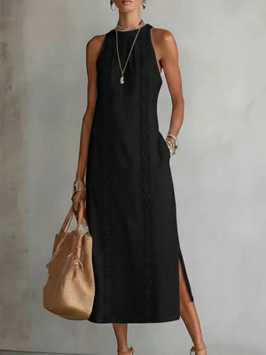 Sleeveless Lace Trim Midi Dress Plus Size in Blue