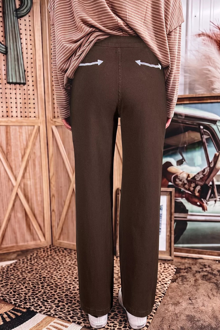 Dark Brown jeans with full-length and button-front