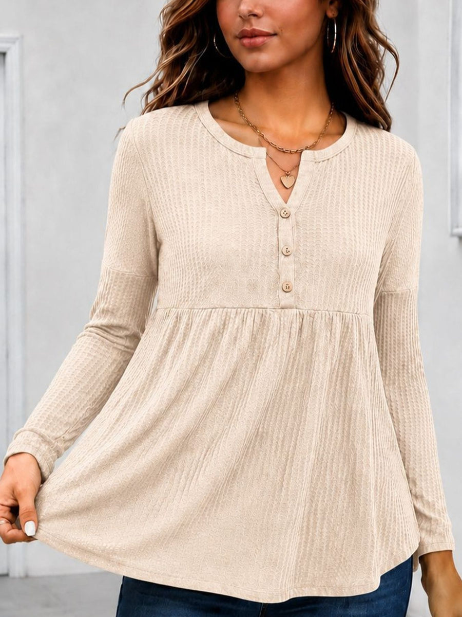 Moss flared peplum top with henley