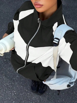 white windbreaker featuring pocketed and color-block