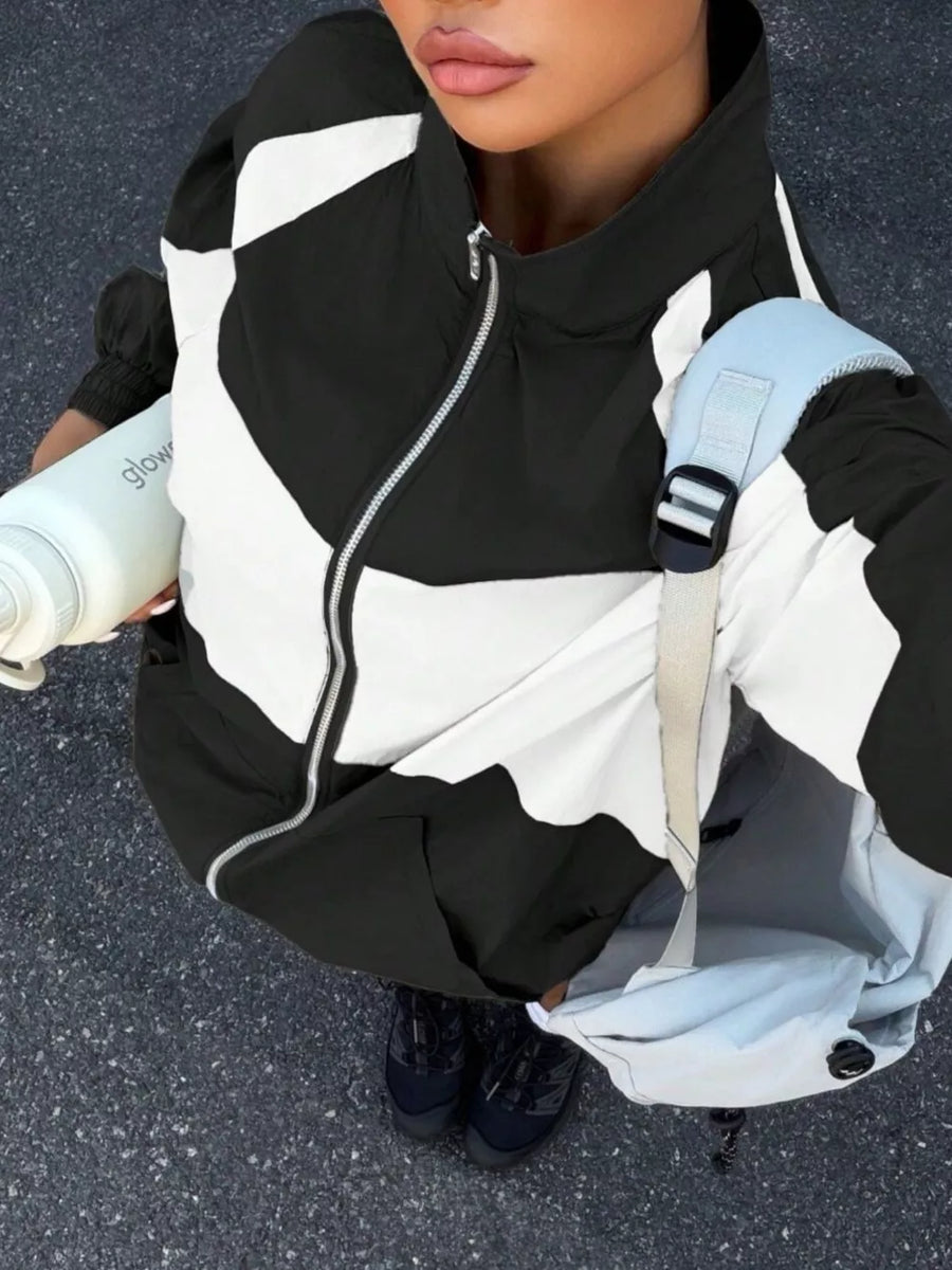 white windbreaker featuring pocketed and color-block