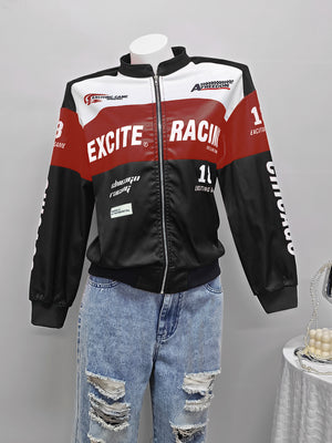 bomber jacket in Pink with letter print and zipper