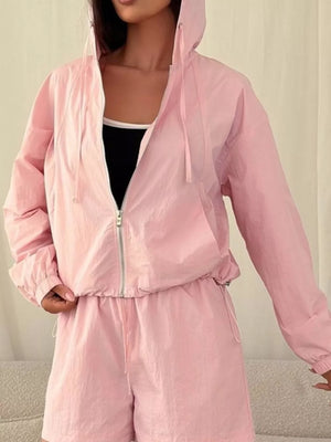 Lightweight Hooded Jacket And Shorts Set in White