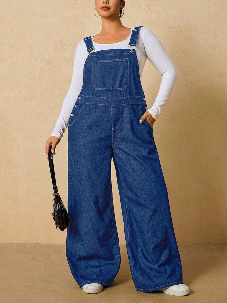 overalls in Navy with adjustable straps and full-length