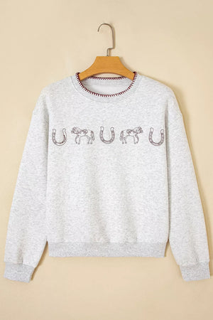 sweatshirt in Light Gray with graphic and ribbed cuffs