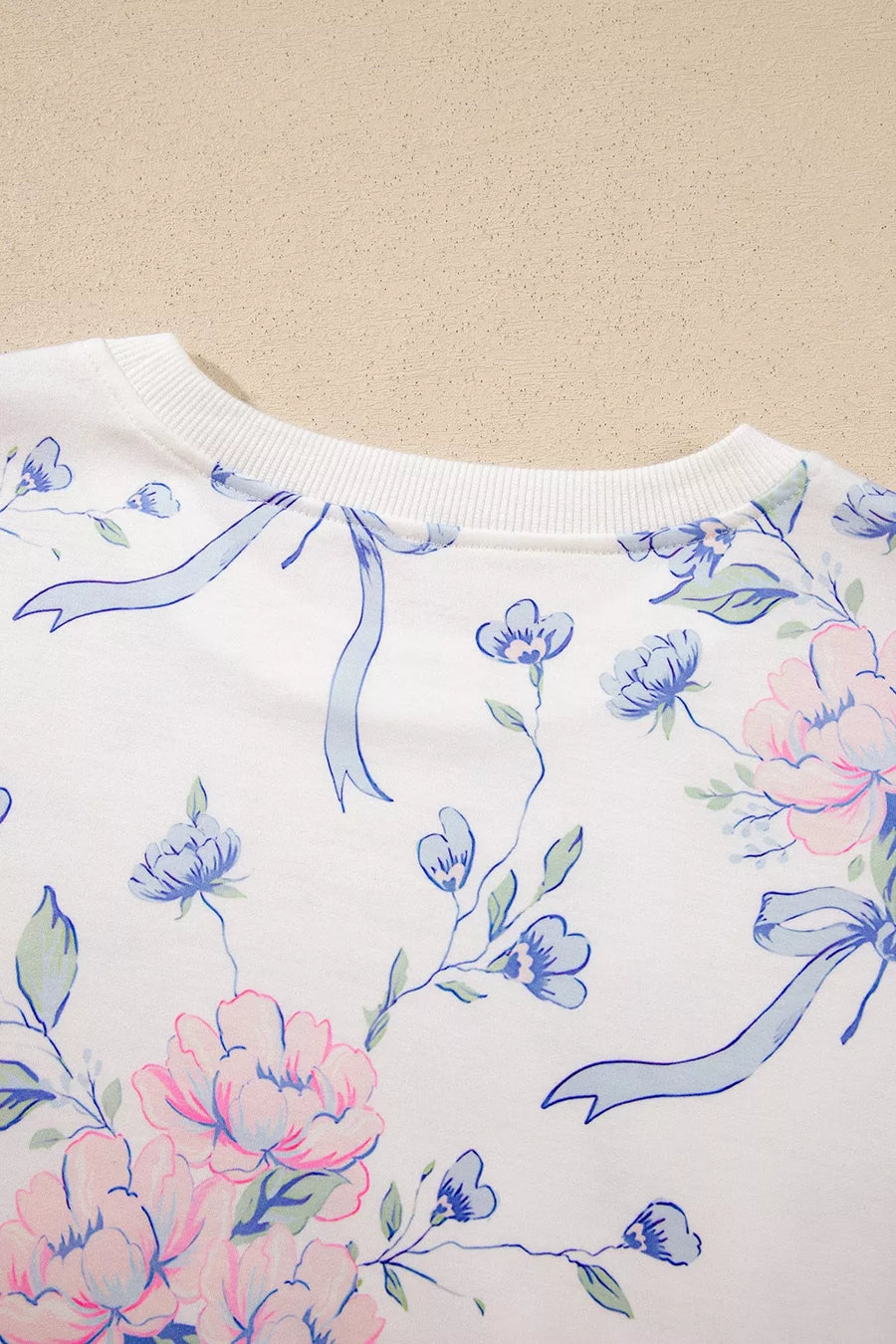 Two Piece Set featuring floral in White with 100% polyester Care instructions: Machine wash cold texture