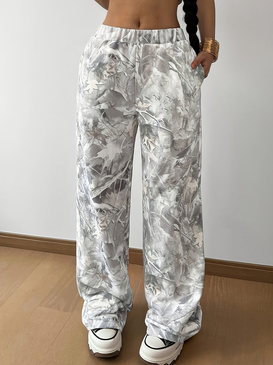 100% polyester Care instructions: Machine wash cold wide-leg pants in dark gray with loose silhouette