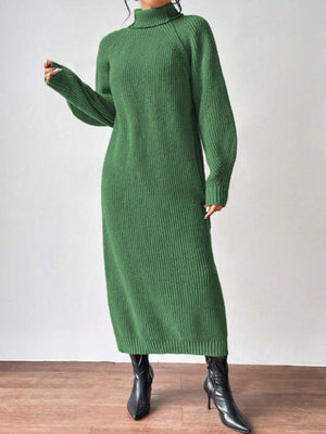 sweater dress in Green with ribbed and ribbed