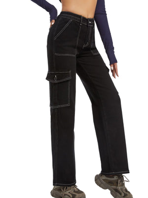 cargo jeans in Brown with buttoned and full-length