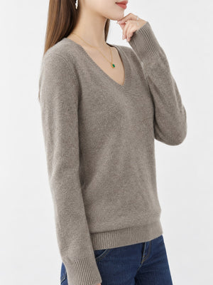 V-Neck Solid Color Sweater in Red with lightweight