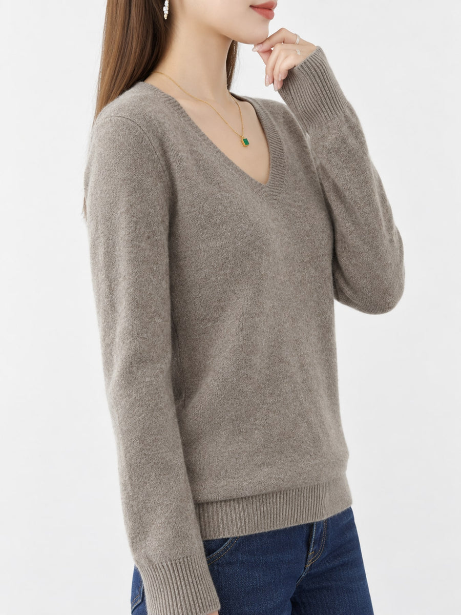 V-Neck Solid Color Sweater in Red with lightweight