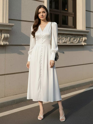 95% polyester, 5% spandex Care instructions: Machine wash cold midi dress in Wine Red with A-line silhouette