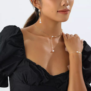 Gold with Wheat-spike 18k Gold-plated Faux Pearl Jewelry Set in Gold