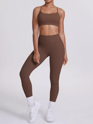 Criss-cross Back Cami And Leggings Set in Brown with buttery-soft