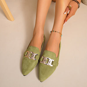 loafers in sage green featuring pointed-toe and flat fit