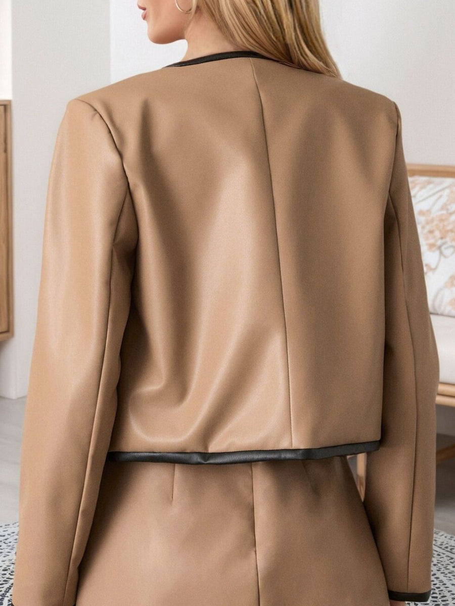 Tan skirt set with cropped and button-front