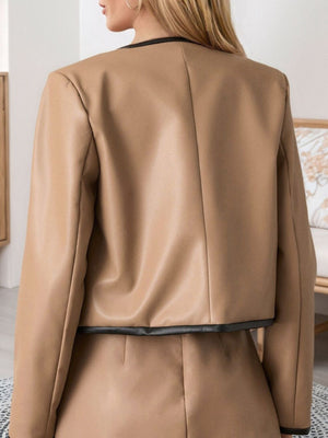 Tan skirt set with cropped and button-front