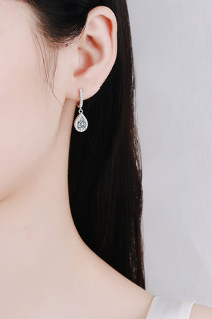 Silver teardrop halo hoop earrings with pavé detail on 925 sterling silver