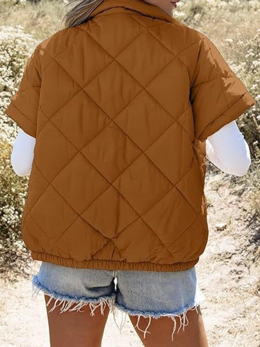quilted jacket in Pink with pocketed and hip-length
