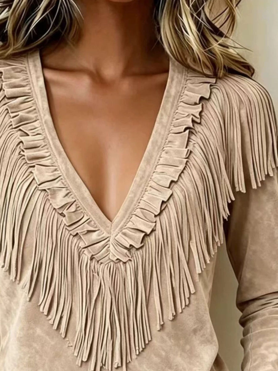 bohemian blouse in Black with deep v-neck