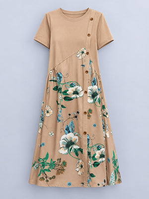 Khaki A-line dress with midi and pullover