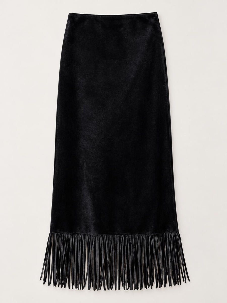 midi skirt in Light Brown with fringe and midi