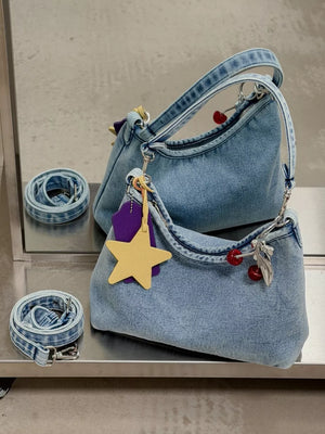 Medium Star Charm Denim Shoulder Bag