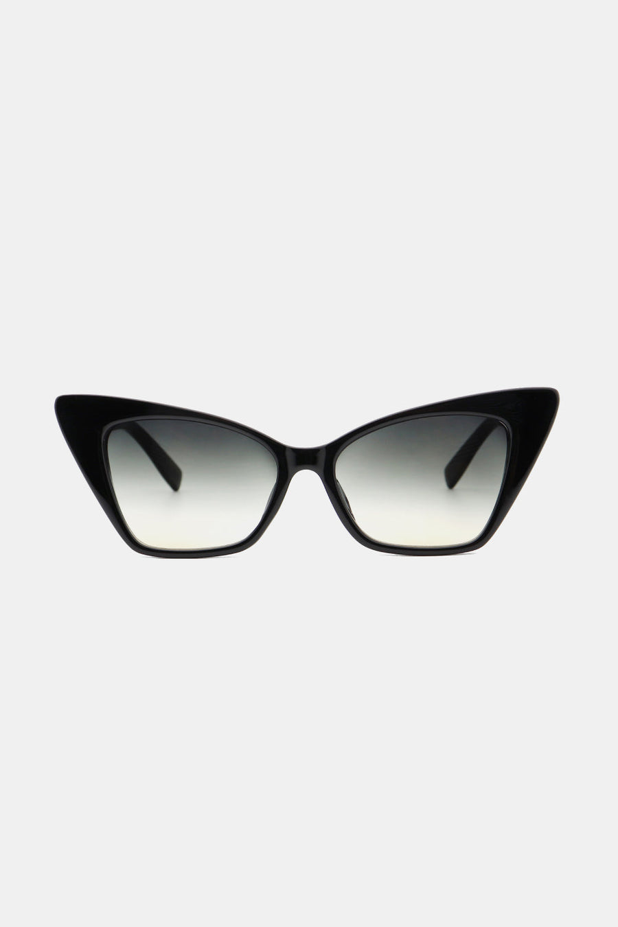 Black cat-eye sunglasses with sharp angular frames and gradient lenses