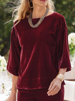 100% polyester Care instructions: Machine wash cold t-shirt in Wine Red with relaxed silhouette