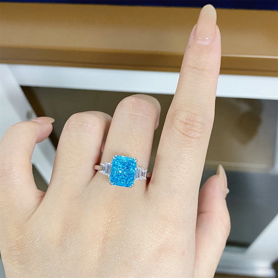 ring featuring geometric in Pastel Blue with 925 sterling silver,Zircon Care instructions: Avoid wearing during exercise, as