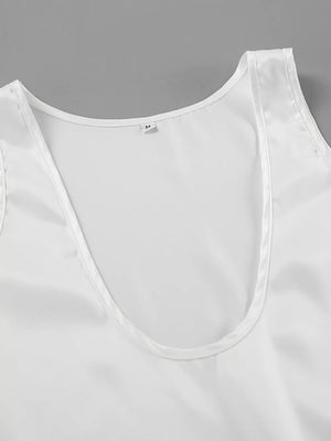 White relaxed tank top with deep v-neck
