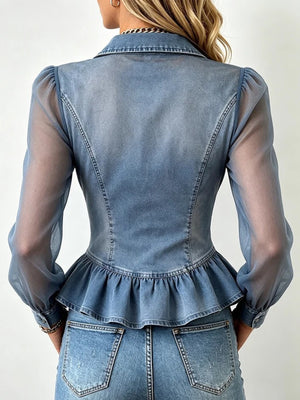 95% cotton,5% spandex Care instructions: Machine wash cold peplum top in Dusty Blue with fitted silhouette