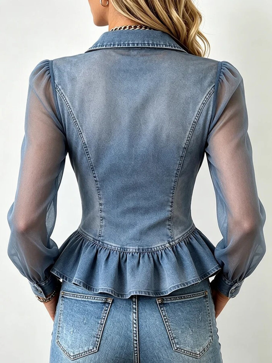 95% cotton,5% spandex Care instructions: Machine wash cold peplum top in Dusty Blue with fitted silhouette