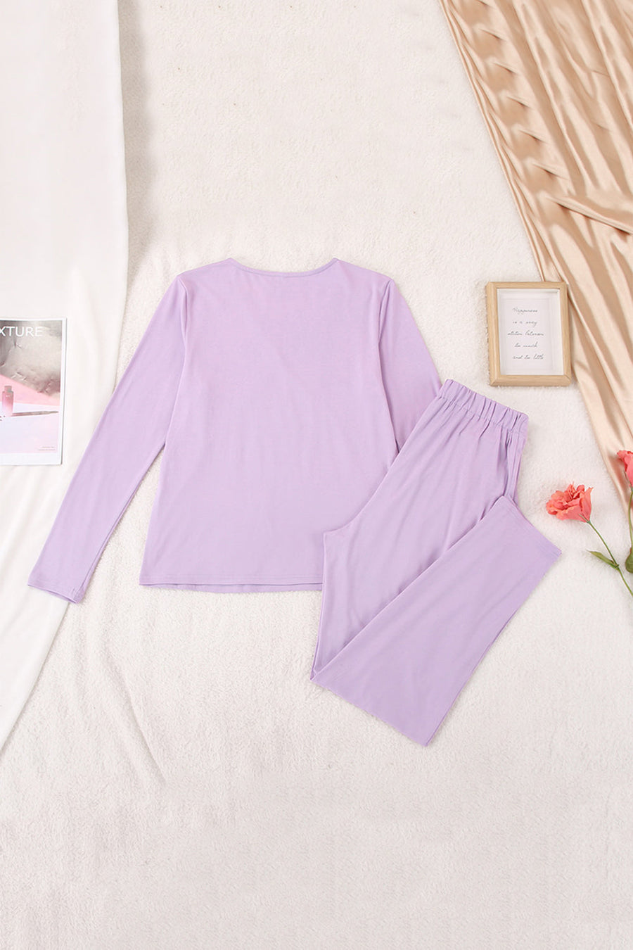 Purple long sleeve top and pleated trousers set