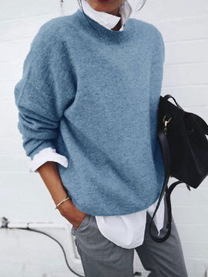 Dusty Blue pullover sweater with hip-length and pullover