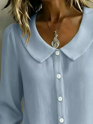 Light Green button-down shirt with hip-length and button-front