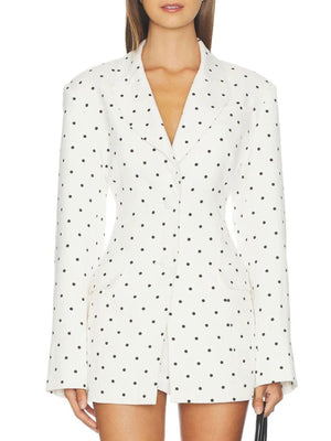 white blazer with polka dot and notch lapel