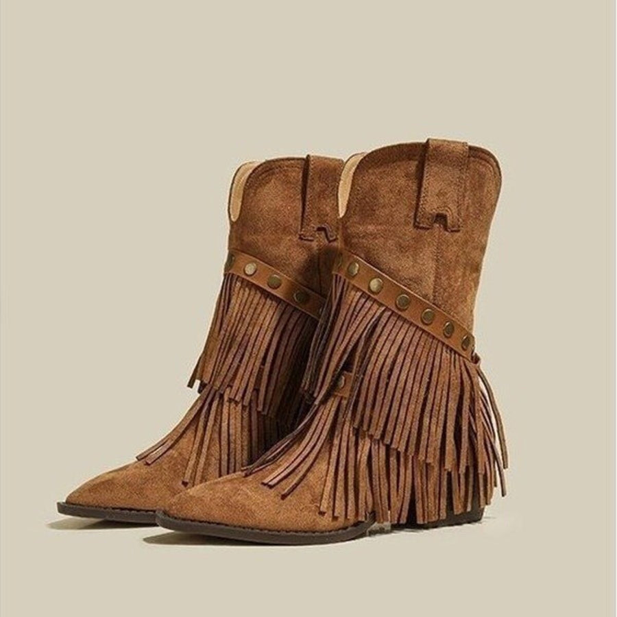 Coffee Brown boots with ankle-length and pull-on