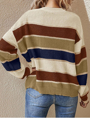 100% polyester Care instructions: Machine wash cold crewneck sweater in navy blue with relaxed silhouette