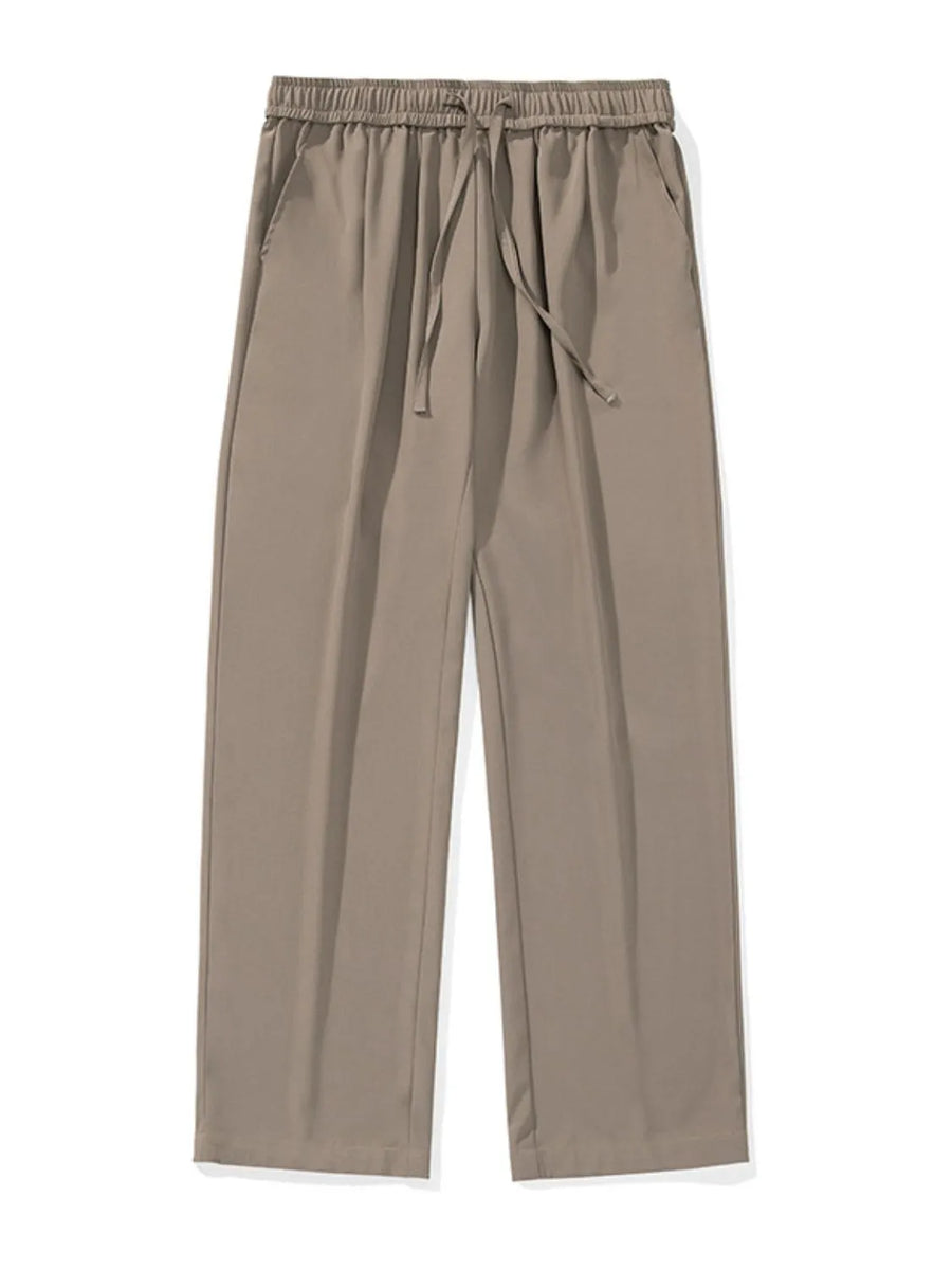 Relaxed palazzo trousers in taupe with drawstring waist and side pockets