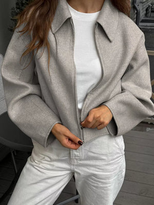 jacket in dark brown with zip-front and cropped