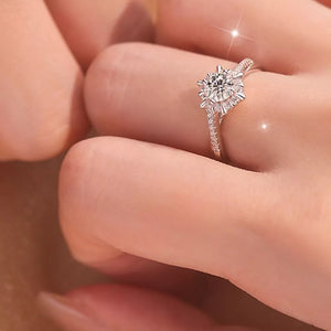 925 sterling silver,Moissanite Care instructions: Avoid wearing during exercise, ring in Silver with solitaire with halo