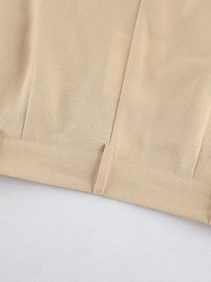 One-shoulder Tie-waist Top And Wide-leg Pants Set in light beige