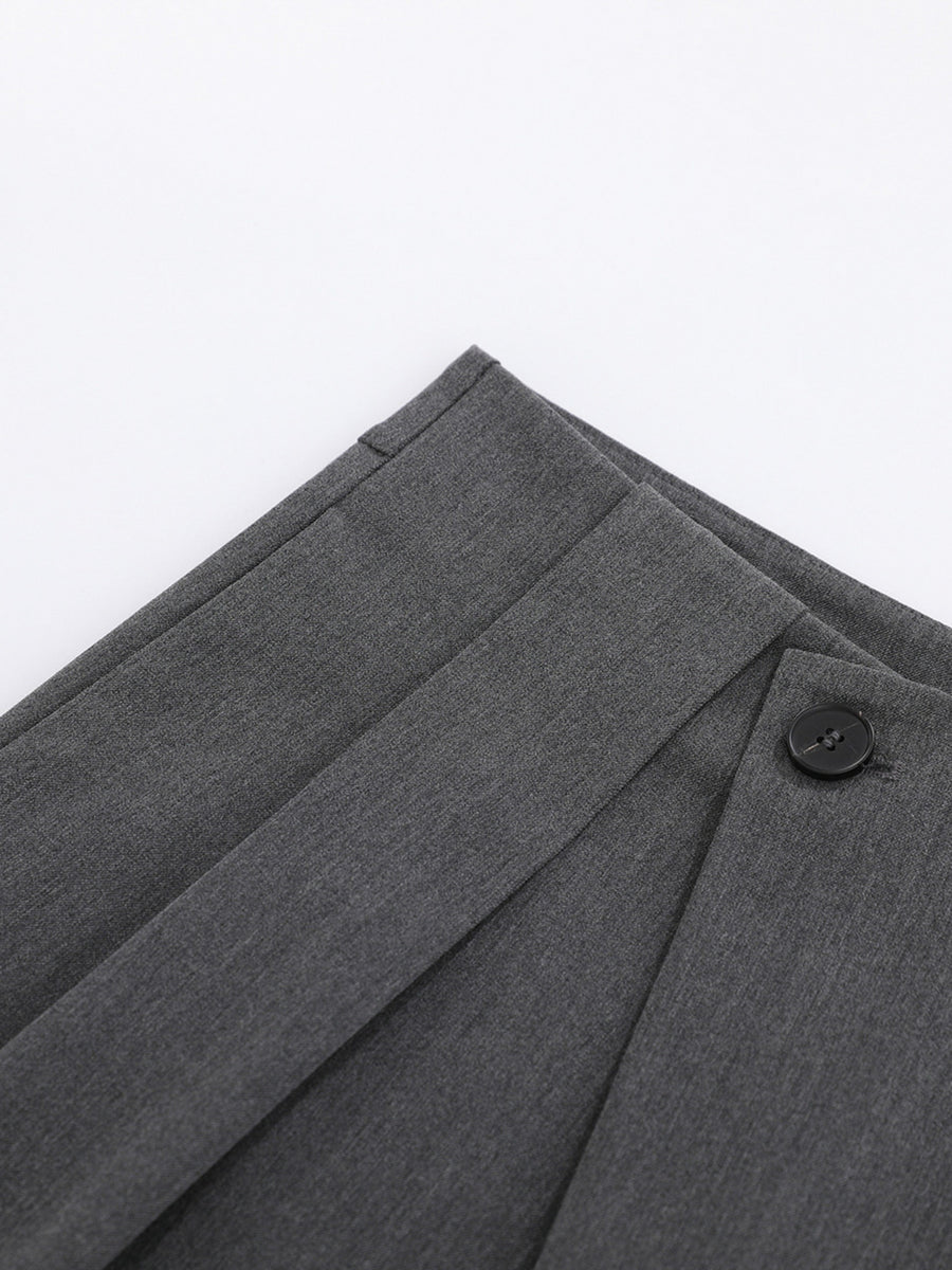 Men's High-Waisted Asymmetric Pleated Capris in Dark Gray with high-waisted
