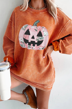 rust sweatshirt with graphic and crew neck